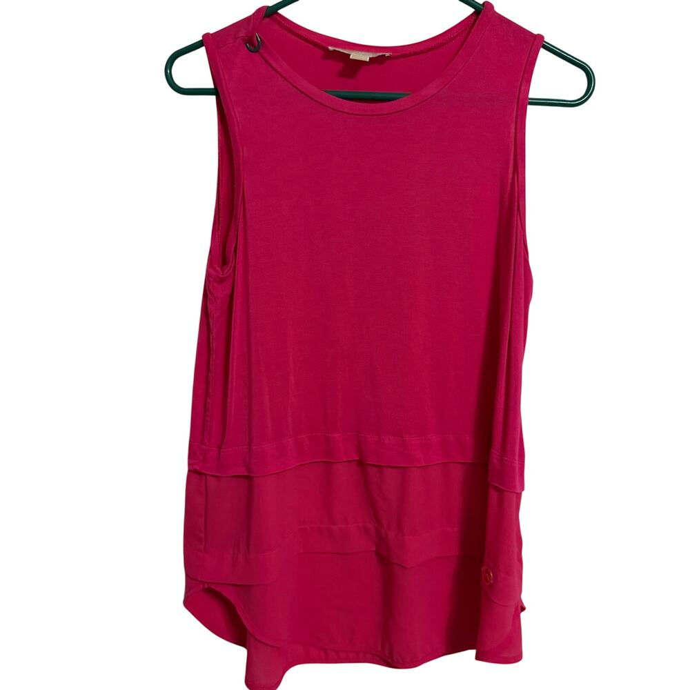EUC Michael Kors pink colorful dressy layered sleeveless top sz M classy